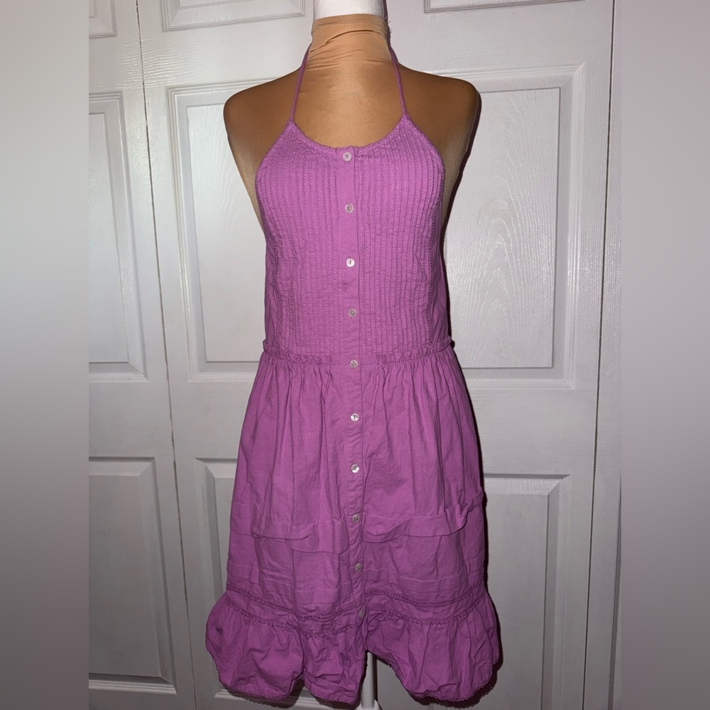 Free People Desert Day Mini Dress Tiered Halter Cotton Buttondown LaceSize Large